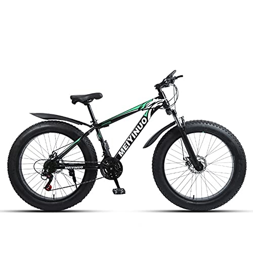 Fat Tyre Mountain Bike : WLWLEO 26 Inch Mountain Bike for Mens Fat Tire Beach Snow Bike Hard Tail Mountain Bicycle with Shock-absorbing Front Fork, Double Disc Brake, All Terrain MTB, E, 27 speed