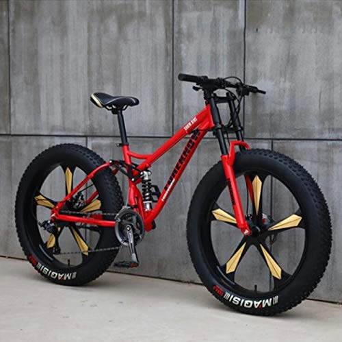 Fat Tyre Mountain Bike : WLWLEO 26 Inch Mountain Bike for Mens Soft Tail Mountain Bikes Beach Snow All Terrain Bike with Shock Absorber 7 / 21 / 24 / 27 / 30 Variable Speed Off-Road Bicycle, Red, 26" 21 speed