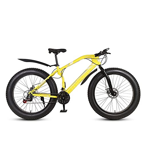 Fat Tyre Mountain Bike : WLWLEO Fat Tire Snow Bike - Mens 26 inch Mountain Bike Bicycle 4 inch Wide Tire, Suspension Fork Dual Disc Brakes MTB, Outdoors Sport Cycling, Yellow, 24 speed