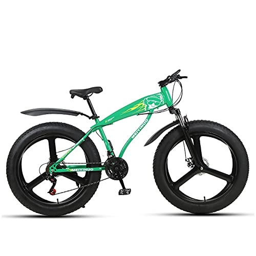 Fat Tyre Mountain Bike : WLWLEO Mens Mountain Bike 26 inch 4.0 Fat Tire Beach Snow Bike High-Carbon Steel Hard Tail Frame, Outdoor Riding Offroad Bicycle with Comfortable Seat, Green, 24 speed