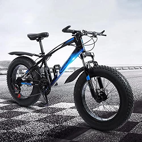 Fat Tyre Mountain Bike : WLWLEO Mountain Bike 20 inch Fat Tire Beach Snow Bike, Carbon Steel Frame, Dual Disc Brakes, Suspension Fork, 21 / 24 / 27 Speed, Outdoor Offroad Bicycle for Teens Students Adults, Blue, 27 speed