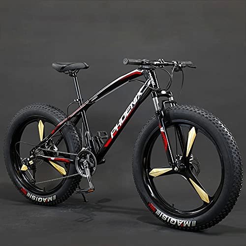 Fat Tyre Mountain Bike : WLWLEO Mountain Bike 26 inch 21 / 24 / 27 Speed Off-road Bike High Carbon Steel Frame, Disc Brake, Snow Anti-Slip Fat Tire Bicycle MTB, Suitable for Height 175-195cm, C, 7 speed