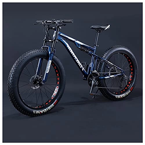 Fat Tyre Mountain Bike : WOGQX 26 Inch 27 Speed Fat Tire Bike, Mountain Bike with 4 Inch Wide Tire, Full Suspension Fork Dual Disc Brakes MTB, Beach Snow Mountain Bicycle with Adjustable Seat