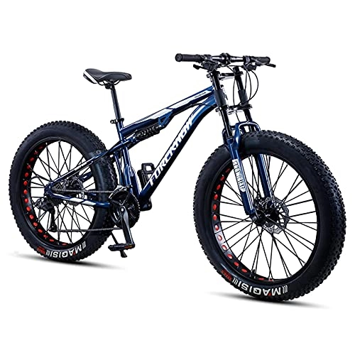 Fat Tyre Mountain Bike : WOGQX 26 Inch 27 Speed Fat Tire Mountain Bike, Dual-Suspension Adult Mountain Trail Bikes with 4 Inch Knobby Tire, Adjustable Seat & Dual Disc Brake