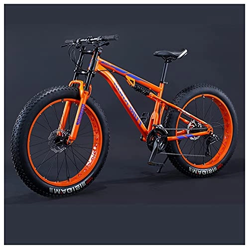 Fat Tyre Mountain Bike : WOGQX Fat Tire Mountain Bikes, 26 Inch, High Carbon Steel 21 / 27 / 30 Speed Mountain Bicycle, Adult MTB for Beach Snow, with Full Suspension, Dual Disc Brake, 27 Speed