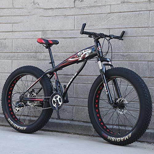 Fat Tyre Mountain Bike : Women Mountain Bikes, Dual Disc Brake Fat Tire Mountain Trail Bike High-carbon Steel Frame Double Disc Brake / High-Carbon Steel Frame Cruiser Bikes 26 Inch, Red, 24speed 26 inches