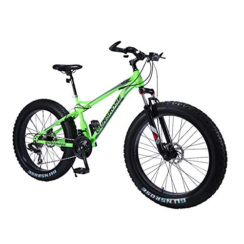 Fat Tyre Mountain Bike : WQY 26 Inch Fat Tire Bike Carbon Steel Frame Beach Cruiser Snow Fat Bikes Adult Sports 21 / 24 / 27 Variable Speed Bicycle, Green, 27 speed