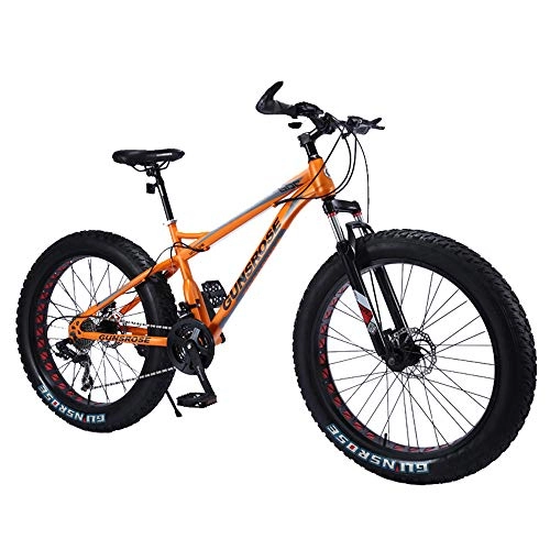 Fat Tyre Mountain Bike : WQY 26 Inch Fat Tire Bike Carbon Steel Frame Beach Cruiser Snow Fat Bikes Adult Sports 21 / 24 / 27 Variable Speed Bicycle, Orange, 21 speed