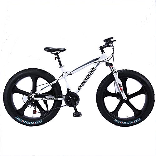 Fat Tyre Mountain Bike : WQY 26 Inch Mountain Bike 4.0 Fat Tire Mountain Bicycle Double Disc Brake Bike High Carbon Steel 7 / 21 / 24 / 24 Speed Bike, White, 27 speed