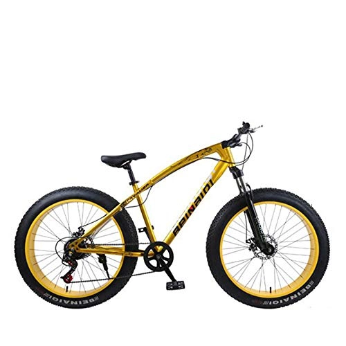 Fat Tyre Mountain Bike : WQY 4.0 Fat Bike 24 And 26Inch Mountain Bike 7 Variable Speed Snow Bicycle Shock Absorbing Beach Bike Big Tire Mountain Bicycle, Yellow, 26in