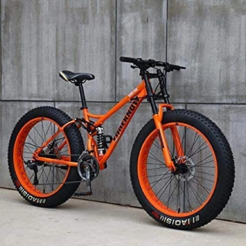Fat Tyre Mountain Bike : WSJYP Adult Mountain Bikes, 24 Inch Fat Tire Hardtail Mountain Bike, Dual Suspension Frame and Suspension Fork All Terrain Mountain Bike, 24 Speed|orange