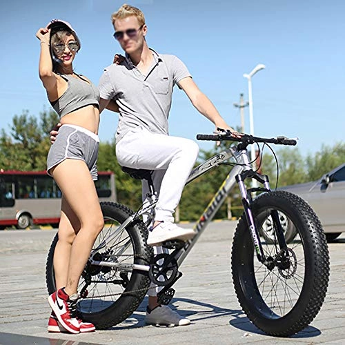 Fat Tyre Mountain Bike : WSZGR Dual Disc Brakes Adult Mountain Bikes, Big Tire Snowmobile Mountain Bicycle For Men Women, 24 Inch Folding Fat Mountain Bike Silver 24", 7-speed