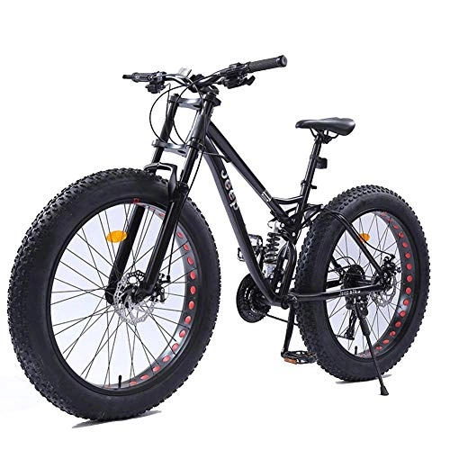 Fat Tyre Mountain Bike : WXHHH 26 Inch Mountain Bikes, Dual Disc Brake Fat Tire Mountain Trail Bike, Mountain Bike, Adjustable Seat Bicycle, Black, 24 Speed
