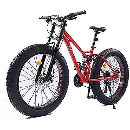 Fat Tyre Mountain Bike : WXX Adult Mountain Bike High Carbon Steel Frame 26 Inch 4.0 Fat Tires Snowmobile Double Disc Brake Damping Off-Road Racing Variable Speed Bicycle, Red, 21 speed
