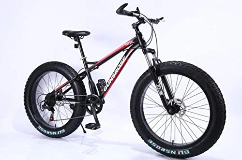 Fat Tyre Mountain Bike : WYN 24 and 26 inch fat tire bike Carbon steel frame Beach cruiser snow fat bikes Adult sports, red, 26 inch 24 speed