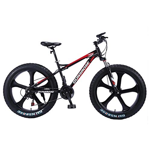 Fat Tyre Mountain Bike : WYN 26 inch mountain bike fat tire mountain bicycle double disc brake bike high carbon steel, 26 inch red, 24 speed
