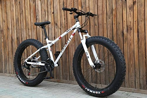 Fat Tyre Mountain Bike : WYN Fat tire mountain bicycle 24 / 26 inch high carbon Steel beach bicycle snow bike, 24 inch white, 7 speed