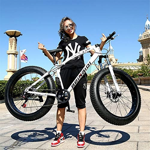 Fat Tyre Mountain Bike : WYX 7Speed 24 / 26In Fat Bike Mountain Bike Snow Bicycle Shock Suspension Bicycle Snow Bikes Front And Rear Mechanical Disc Brake, d, 26" 7 speed