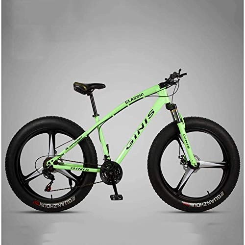 Fat Tyre Mountain Bike : XHJZ Hardtail Mountain Bike, High-carbon Steel Frame 4.0 Fat Tire Mountain Trail Bike, Men's Womens Mountain Bicycle with Dual Disc Brake, Green, 21 speed