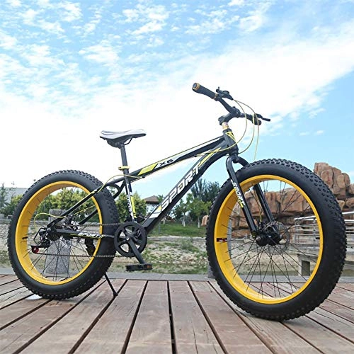 Fat Tyre Mountain Bike : XIAOFEI 26 Inch 7 Speed Snow Bike Fat Tire Beach, Variable Speed Mountain Bike Double Disc Brake Shock Absorption Bicycle, High Carbon Steel Frame | Bold Tires | Sensitive Speed Change, Black