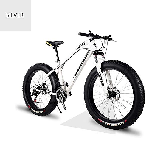 Fat Tyre Mountain Bike : XIAOFEI High Grade Style 'Snow Bike Cycle Fat Tyre, 26 / 24 Inch Double Disc Brake Mountain Snow Beach Fat Tire Variable Speed Bicycle, Bike Features Lasting Tyres, Silver, 24