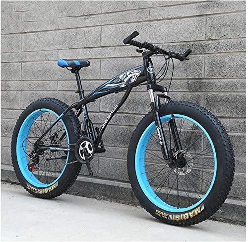 Fat Tyre Mountain Bike : XinQing Bike Adult Mountain Bikes, Boys Girls Fat Tire Mountain Trail Bike, Dual Disc Brake Hardtail Mountain Bike, High-carbon Steel Frame, Bicycle (Color : Blue a, Size : 24 Inch 21 Speed)