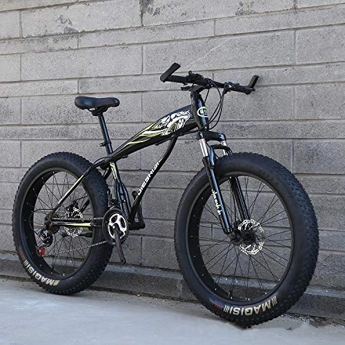 Fat Tyre Mountain Bike : XMB Adult 26 inch off-road bicycles, Dual disc brake men and women mountain bikes with full suspension, fat tires high carbon steel suspension youth men and women mountain bikes (21-speed)