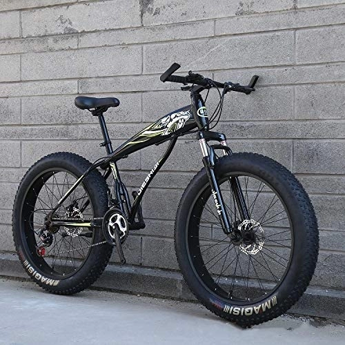 Fat Tyre Mountain Bike : XMB Adult 26 inch off-road bicycles, Dual disc brake men and women mountain bikes with full suspension, fat tires high carbon steel suspension youth men and women mountain bikes (27-speed)