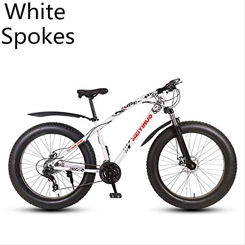 Fat Tyre Mountain Bike : xmb White spokes Adult off-road bicycles, men and women mountain bikes with full suspension, fat tires high carbon steel suspension youth men and women mountain bikes (24-speed)