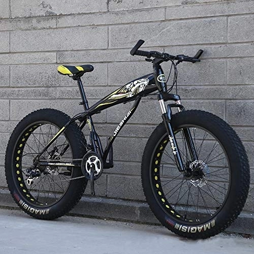 Fat Tyre Mountain Bike : XMB Yellow Adult off-road bicycles, 26 inch Dual disc brake men and women mountain bikes with full suspension, fat tires high carbon steel suspension youth men and women mountain bikes (21-speed)