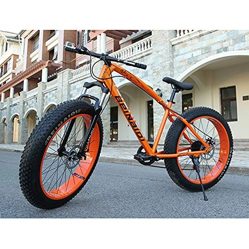 Fat Tyre Mountain Bike : XNEQ 24 / 26 Inch 27 Speed 4.0 Wide Tire Snowmobile, Male And Female Student Mountain Bike with Variable Speed, Disc Brake Shock Absorption, Orange, 24INCH