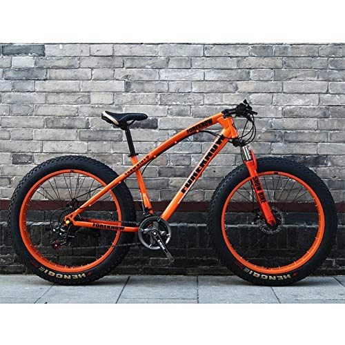 Fat Tyre Mountain Bike : XNEQ 26 Inch 27 Speed 4.0 Wide Tire Snowmobile, Men And Women Students Mountain Bike with Variable Speed, Disc Brake Shock Absorption, Package, Orange