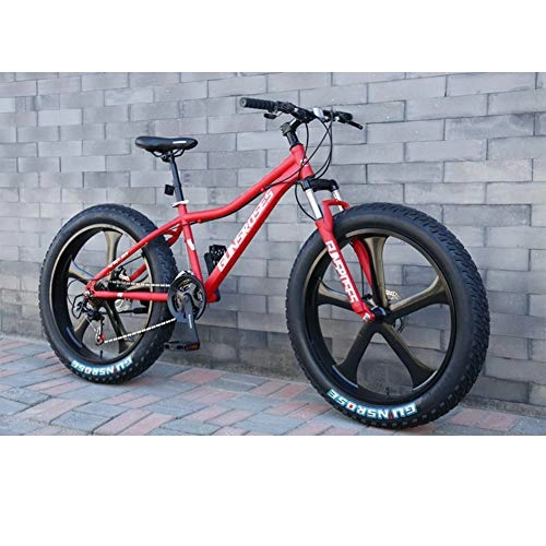 Fat Tyre Mountain Bike : XNEQ 26 Inch Variable Speed Mountain Bike, 4.0 Wide Tire Beach Snowmobile, 7 / 21 / 24 / 27 / 30 Speed, Removable, Red, 21