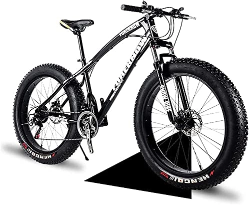 Fat Tyre Mountain Bike : XUERUIGANG Fat Bike 20" / 24" / 26" Wheel Size and Men Gender Fat Bicycle from Snow Bike, Fashion 21 Speed Full Suspension Steel Double Disc Brake Mountain Bike Bicycle Essential travel tools Black