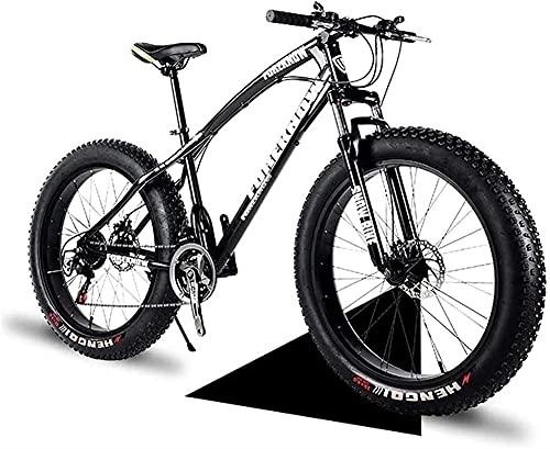 Fat Tyre Mountain Bike : XUERUIGANG Fat Bike 20" / 24" / 26" Wheel Size and Men Gender Fat Bicycle from Snow Bike, Fashion 7 Speed Full Suspension Steel Double Disc Brake Mountain Bike Bicycle Sports tools Black (Size : 20")