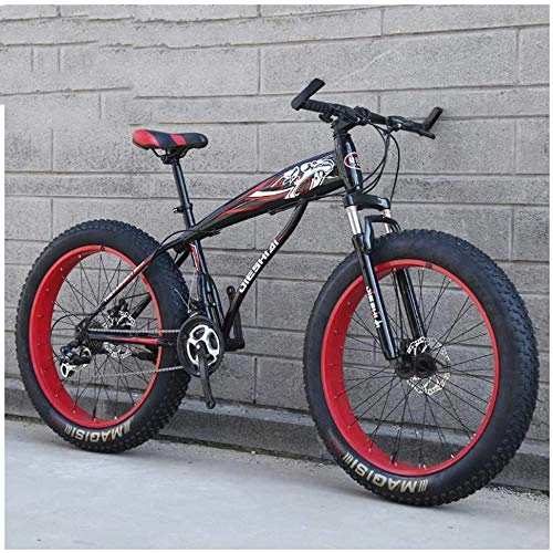 Fat Tyre Mountain Bike : XXCZB Fat Tire Hardtail Mountain Bikes with Front Suspension for Adults Men Women 4 wide tires Anti-Slip Mountain Bicycle High-carbon Steel Dual Disc Bike-24 Inch 21Speed_Black Red