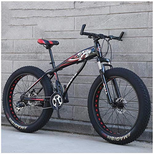 Fat Tyre Mountain Bike : XXCZB Fat Tire Hardtail Mountain Bikes with Front Suspension for Adults Men Women 4 wide tires Anti-Slip Mountain Bicycle High-carbon Steel Dual Disc Bike-24 Inch 21Speed_Black Red3