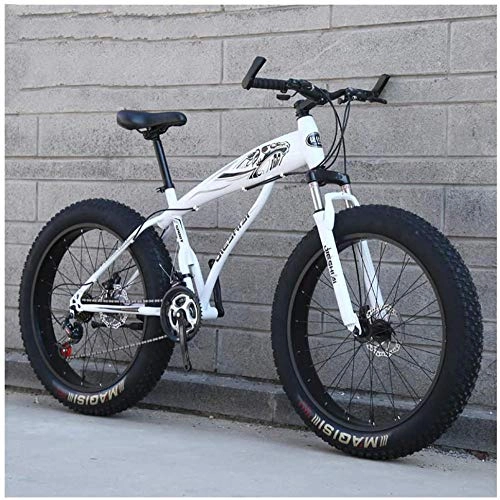 Fat Tyre Mountain Bike : XXCZB Fat Tire Hardtail Mountain Bikes with Front Suspension for Adults Men Women 4 wide tires Anti-Slip Mountain Bicycle High-carbon Steel Dual Disc Bike-24 Inch 21Speed_White