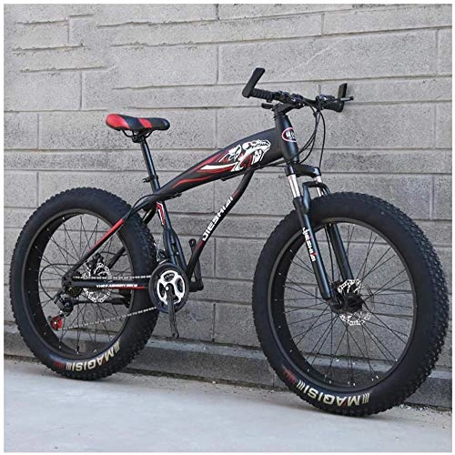 Fat Tyre Mountain Bike : XXCZB Fat Tire Hardtail Mountain Bikes with Front Suspension for Adults Men Women 4 wide tires Anti-Slip Mountain Bicycle High-carbon Steel Dual Disc Bike-24 Inch 7 Speed_Black Red2