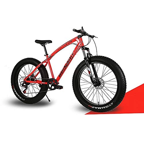 Fat Tyre Mountain Bike : YCHBOS 26 Inch Adult Fat Tire Mountain Bikes with Dual Disc Brake, 24 Speed Cruiser Bike Mountain Bicycle, High-carbon Steel Mountain Trail Bike, Shock Absorption Front ForkA