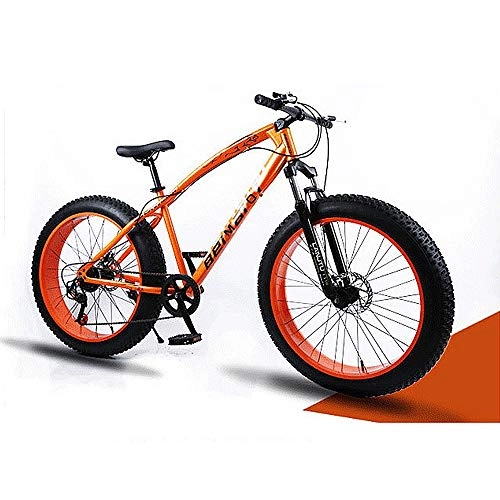 Fat Tyre Mountain Bike : YCHBOS 26 Inch Adult Fat Tire Mountain Bikes with Dual Disc Brake, 24 Speed Cruiser Bike Mountain Bicycle, High-carbon Steel Mountain Trail Bike, Shock Absorption Front ForkE