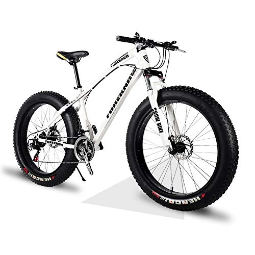 Fat Tyre Mountain Bike : YCHBOS 26 Inch Adult Mountain Bike Fat Wheel, 21 / 27 Speed Lightweight High-Carbon Steel Frame Dual Beach Cruiser Fat Tire Bicycle, Dual Disc Brakes and Front SuspensionA-21 Speed