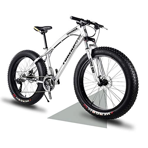 Fat Tyre Mountain Bike : YCHBOS 26 Inch Adult Mountain Bike Fat Wheel, 21 / 27 Speed Lightweight High-Carbon Steel Frame Dual Beach Cruiser Fat Tire Bicycle, Dual Disc Brakes and Front SuspensionF-27 Speed