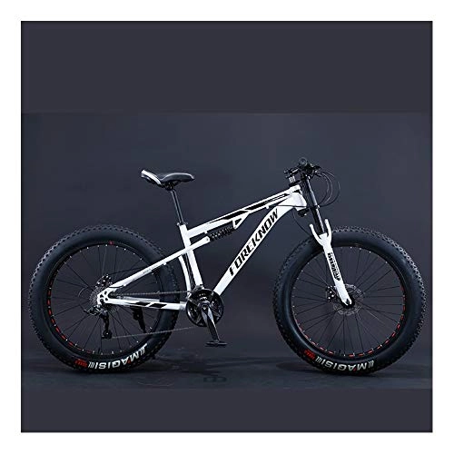 Fat Tyre Mountain Bike : YCHBOS Mens Bikes Fat Tire Mountain Bike 26 Inch, 27 Speed Off-road Beach Snow Bicycle Full Suspension MTB Dual Disc Brakes, High-Carbon Steel FrameD