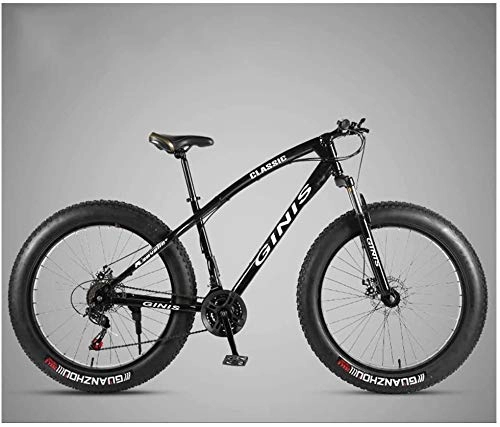 Fat Tyre Mountain Bike : YIHGJJYP Mountain Bike 26" Bicycle High-carbon Steel Frame Fat Tire Trail Men's Womens Hardtail with Dual Disc Brake, Black, 21 Speed Spoke