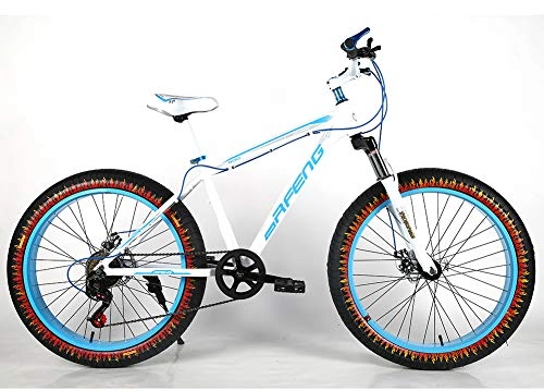 Fat Tyre Mountain Bike : YOUSR 26 inch fatbike 24 inch snow bike fork suspension for men and women White 26 inch 21 speed