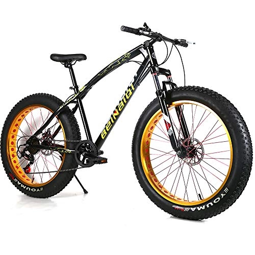 Fat Tyre Mountain Bike : YOUSR 26 Inch Fatbike Disc Brake MTB Hardtail Fork Suspension Men's Bicycle & Women's Bicycle Black 26 inch 7 speed