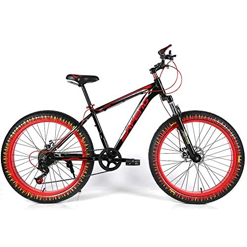 Fat Tyre Mountain Bike : YOUSR 26 inch Fatbike fork suspension Fat Bike 27.5 inches for men and women Red black 26 inch 27 speed