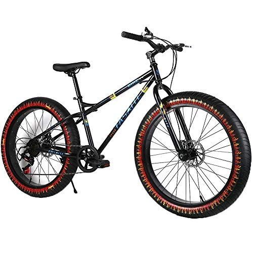 Fat Tyre Mountain Bike : YOUSR 26 inch Fatbike fork suspension Fat Bike Shimano 21 speed gear for men and women Black 26 inch 7 speed