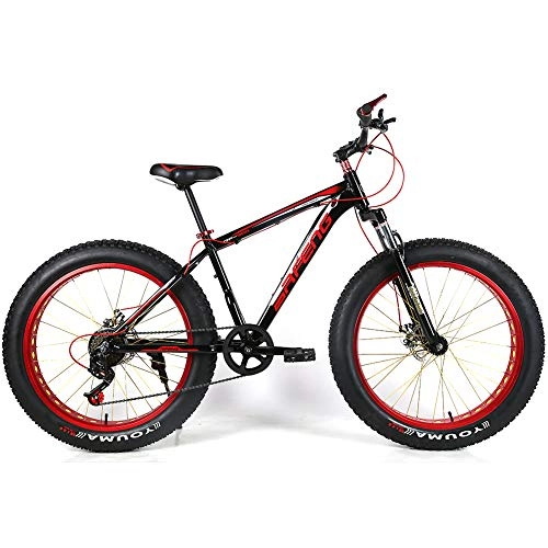 Fat Tyre Mountain Bike : YOUSR 26 inch Fatbike fork suspension MTB hardtail with full suspension for men and women Red black 26 inch 27 speed
